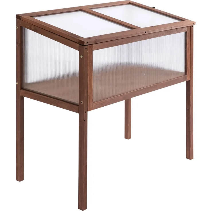 MELAYR, Hochbeet aus Holz Frühbeet 90 x 50 x 93 cm Gewächstisch mit Abdeckung wetterfes Kräuterbeet Pflanzkasten, Braun – Bild 1