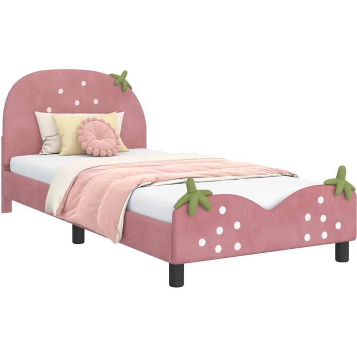 vidaXL Kinderbettgestell mit Kopfteil Rosa 90 x 200 cm Samt 42011078 – Bild 1