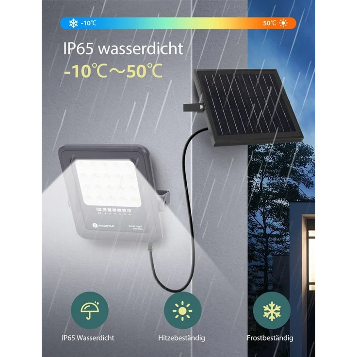 Aigostar Flutlichtstrahler Solarstrahler mit Fernbedienung,6500K,IP65 Außenstrahler,2m Kabellänge, LED fest integriert, Tageslichtweiß – Bild 2