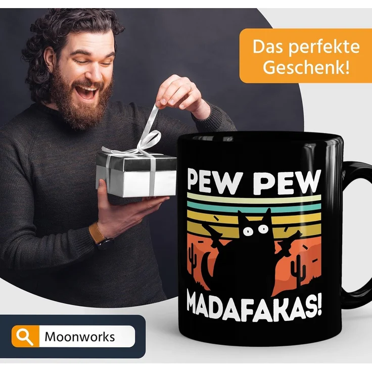 MoonWorks Tasse Kaffee-Tasse mit Spruch Pew Pew Madafakas! schwarze Katze Spruch Meme, Keramik – Bild 4