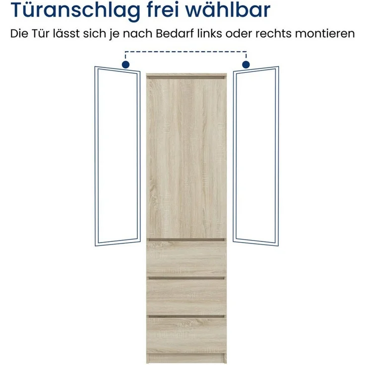 Home Collective Kleiderschrank Mehrzweckschrank Garderobenschrank mit 3 Einlegeböden & 3 Schubladen (ideal für Schlafzimmer, Flur oder Arbeitszimmer) platzsparender & vielseitiger Schrank 50x40x180 cm (BxTxH), sonoma – Bild 3
