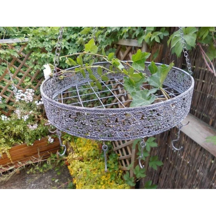 Deko-Impression Hängekorb Runder Küchenhänger Hängeregal Hängetablett Eisen silbergrau- antik (1 St)