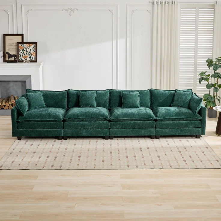 Cloud-Sofa 4 Sitzplätze (ohne Stuhlschläger),moderne Kombinationssofa geeignet für das Wohnzimmer Schlafzimmer und Wohnung bequeme Doppel-Kissenkissen atmungsfreier 80% Schneier Stoff,Schneier Stoff,grün, – Bild 3