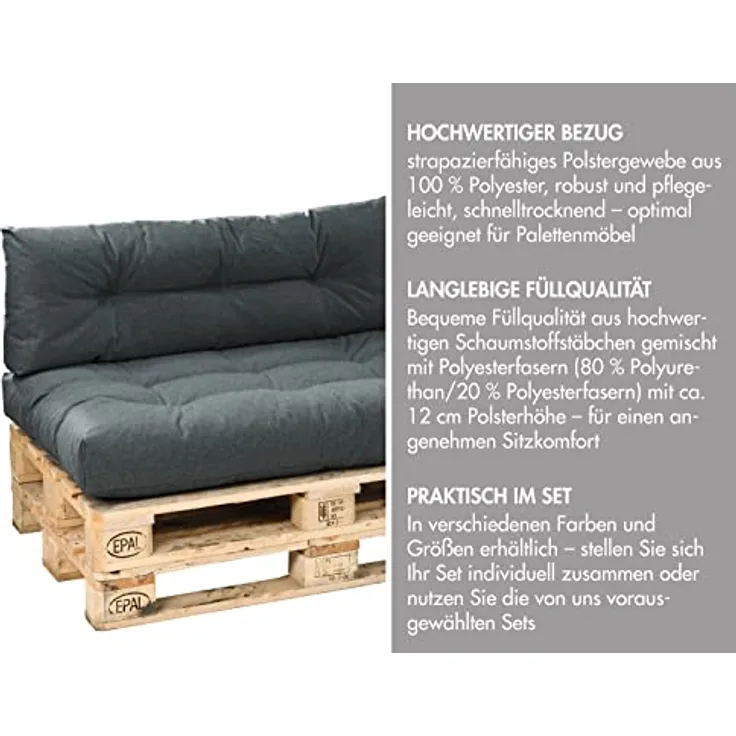Traumnacht Outdoor Palettenauflage mit Schaumstoffstäbchen gefüllt, Palettenkissen, Palettenpolster Palettenmöbel Palettensofa Seitenteil, rot