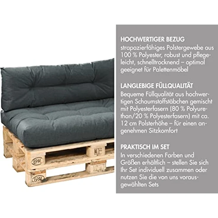 Traumnacht Outdoor Palettenauflage mit Schaumstoffstäbchen gefüllt, Palettenkissen, Palettenpolster Palettenmöbel Palettensofa Seitenteil, Bordeaux rot – Bild 2