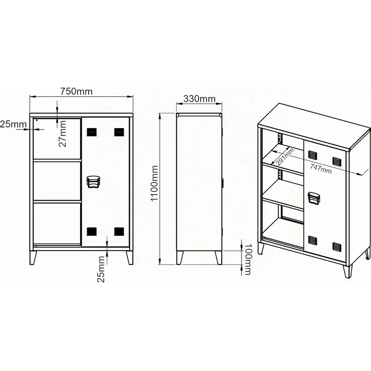 Metallschrank Oripää 110 x 75 x 33 cm Kamelfarben [en. casa] – Bild 2