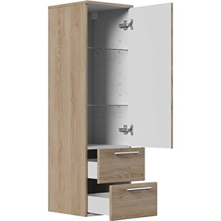 Hochschrank 120 cm eiche hell mit Glaseinlagen : Eiche hell – Bild 3