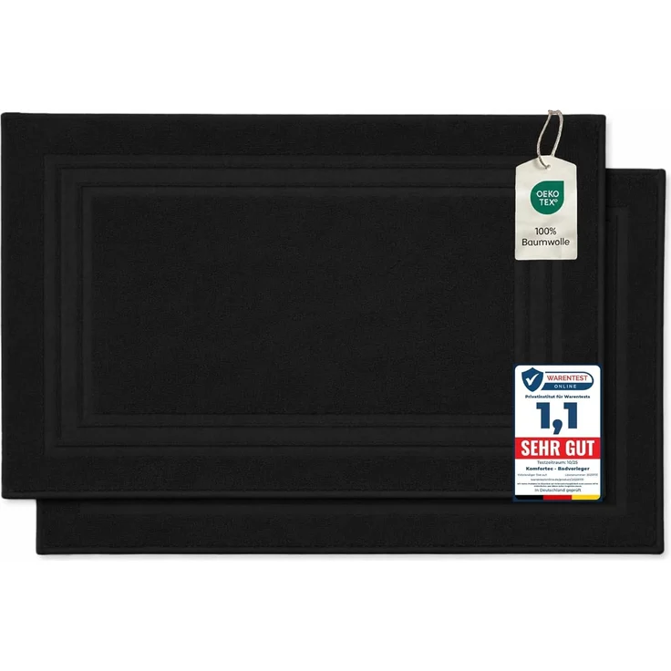 Komfortec Badematte Badvorleger aus 100% Baumwolle, 50x70 cm Duschvorleger, Waschbar Duschmatte, Frottee, Rechteckig, 600 g/m², 2er Set, Saugfähig & Schnelltrocknend