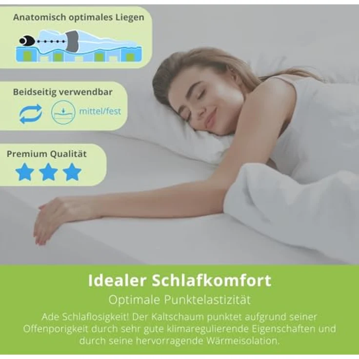 Bodyprotect Matratzentopper 90x200cm, Kaltschaum Matratzenauflage, 6cm hoch, waschbar, Oeko-Tex geprüft, Made in EU – Bild 3
