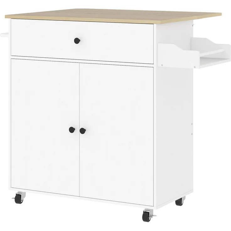 Küchenwagen aus MDF mit klappbarer Arbeitsplatte, 106x42x87 cm, Weiß – Bild 6
