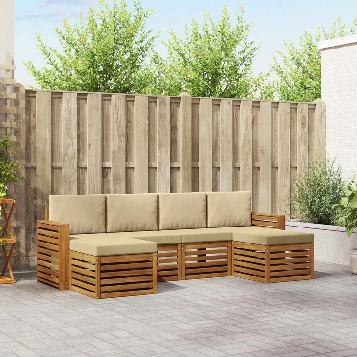 vidaXL Outdoor-Sofagarnitur 6 stk. 6-Sitzer Natur und Beige 3375258 – Bild 1