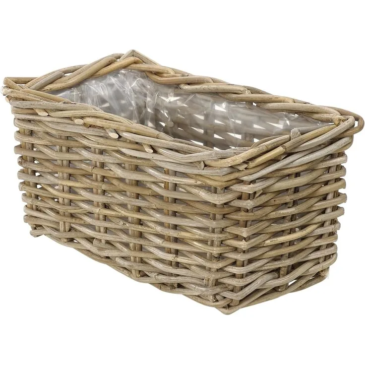 Dehner Rattan-Pflanzkasten, ca. 40 x 23 x 20 cm, Rattangeflecht, grau/braun