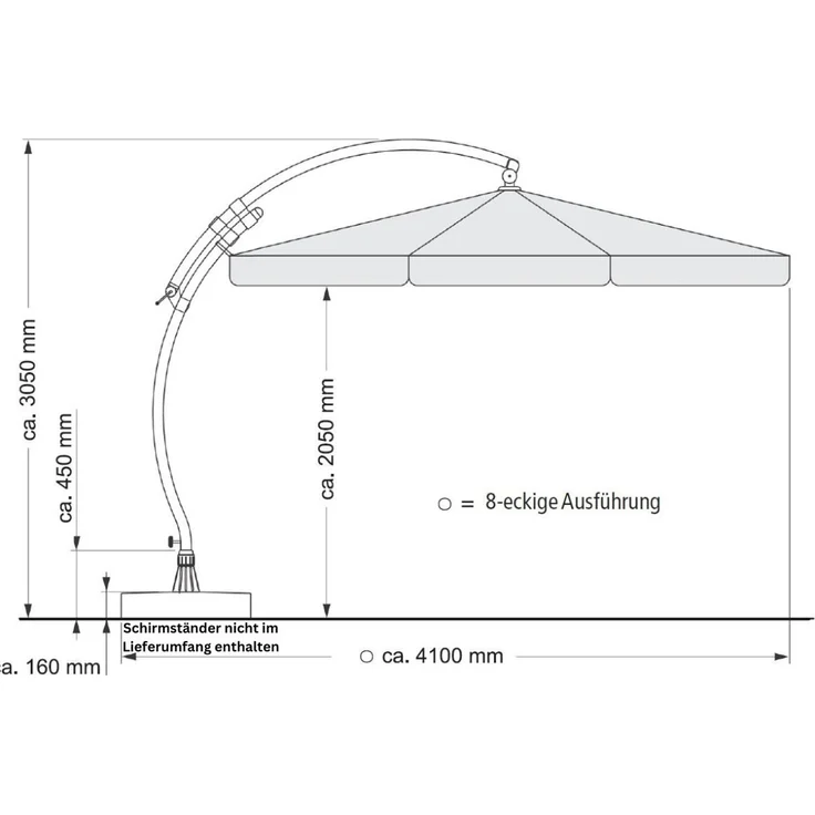 Sun Garden Easy Sun TM Ampelschirm 350 cm | rund | Aluminium Anthrazit | 100% Olefin (ca. 190 g/m²) | 360° drehbar | Öffnung mit Kurbel | Bezug in Grau B055 – Bild 3