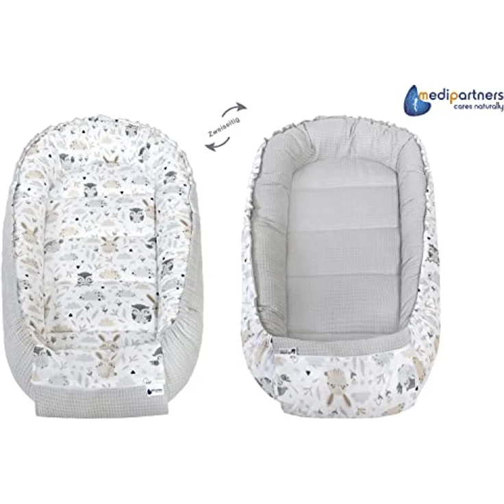 Medi Partners Babynest Kuschelnest Babynestchen 100% Baumwolle Waffle Nestchen Reisebett für Babys Säuglinge 100 x 60 x 15 cm Sicherer Verschluss (Lichtung mit Grauer Waffle) – Bild 7