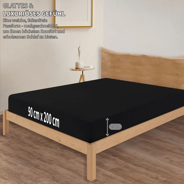 KK Jersey Spannbettlaken, Baumwolle Schwarz, 90 x 200 x 30 cm – Bild 3