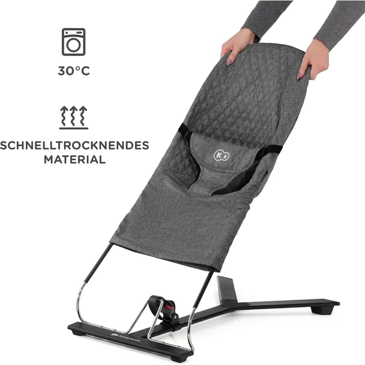 Kinderkraft Babywippe MIMI, Spielbügel mit 2 Spielzeuge, verstellbare Rückenlehne, Weiches Material, Minimalistische Skandinavisches Design, Zusammenklappbar, Grau – Bild 5
