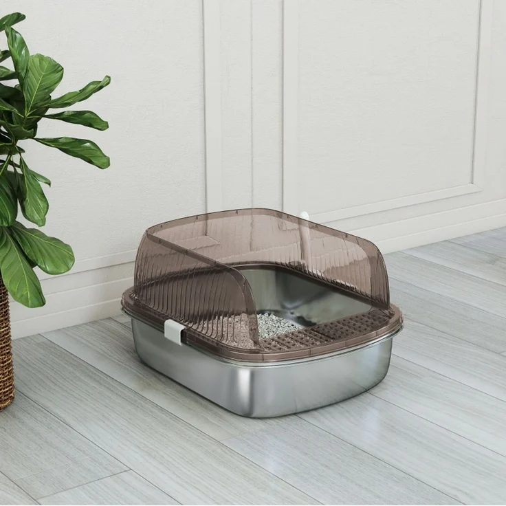 Katzentoilette aus Edelstahl mit hohem Rand, 53x42x27 cm, Kohlegrau – Bild 3