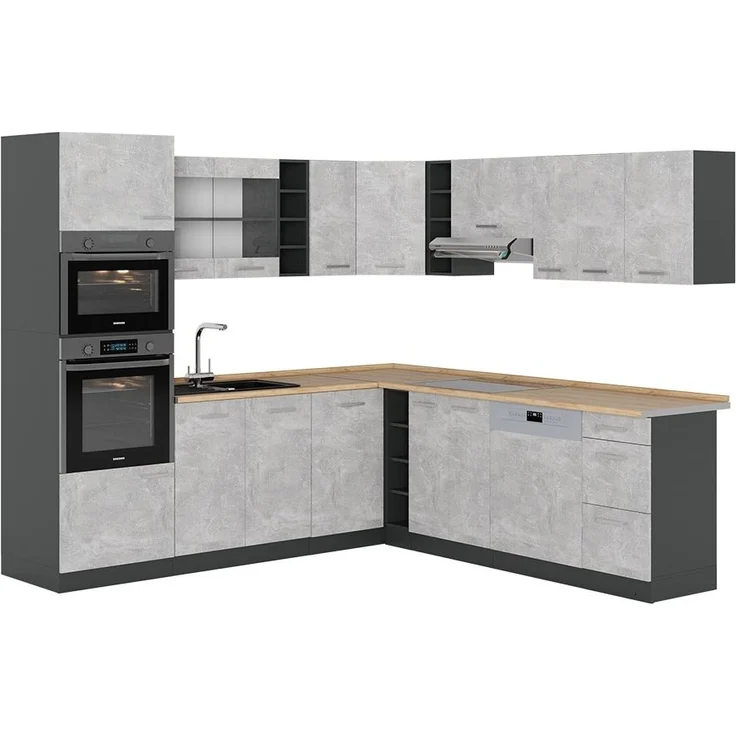 Eckküche R-Line Beton/Anthrazit 247 x 60 cm , AP Eiche Vicco – Bild 1