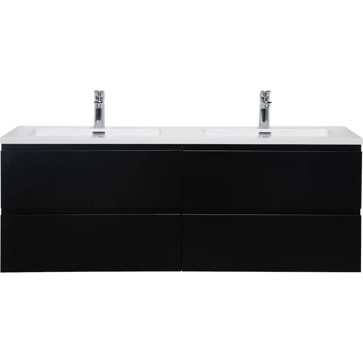 Badplaats Badmöbel Set mit Waschbecken und Unterschrank Angela 140 x 48 cm Schwarz Matt - Waschbeckenunterschrank mit Soft-Close und Doppelwaschbecken, Vorgemontiert – Bild 5