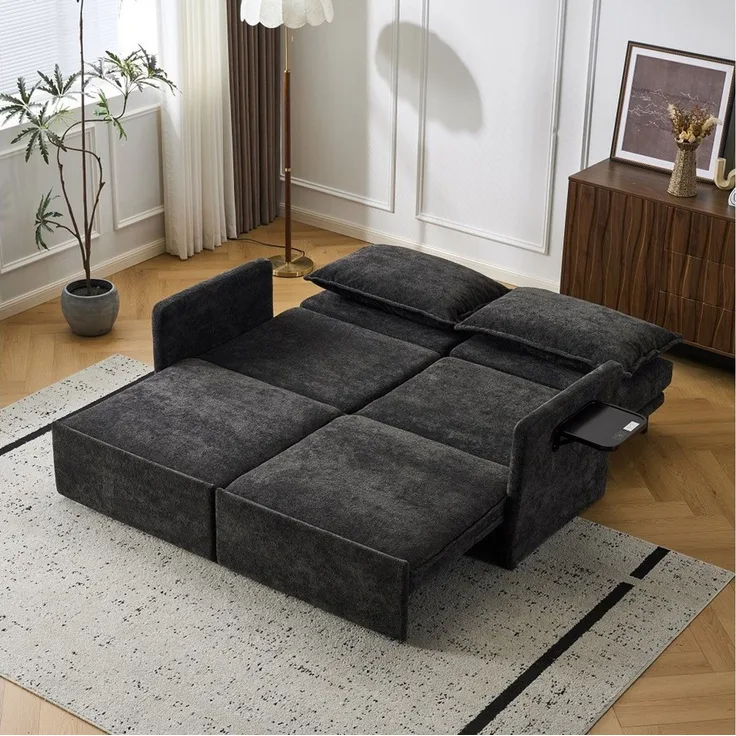 Sinaopus Sofa Sofa mit Schlaffunktion aus Chenille – Sofas Wohnzimmer mit USB, Weich gepolstertes Chenille-Funktionssofa mit Relaxfunktion