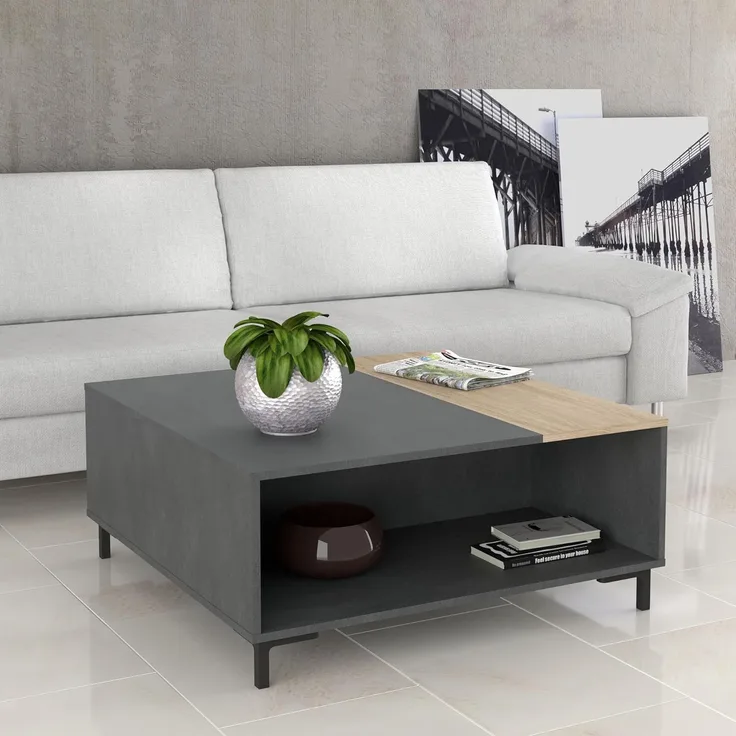 Couchtisch GALACTIQUE 90x90 cm Optik Beton grau / Sonoma Eiche