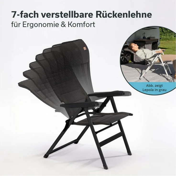 Skandika Campingstuhl Campingstuhl Lepola XL, faltbar aus Aluminium, Alu-Gartenstuhl (Anti-Rutsch-Füße), verstellbare Rückenlehne, gepolstert, klappbar, hohe Lehne, bis 180 kg – Bild 3