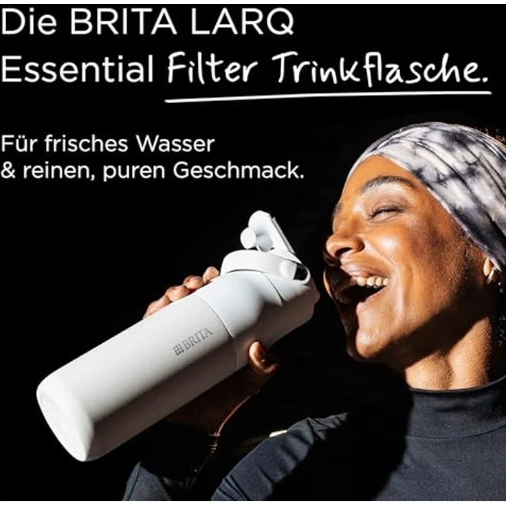 BRITA Trinkflasche BRITA LARQ Essential Filter Trinkflasche (1L) mit Strohhalm, Edelstahl Wasserflasche mit doppelwandiger Isolierung - hält 24h kalt – Bild 2