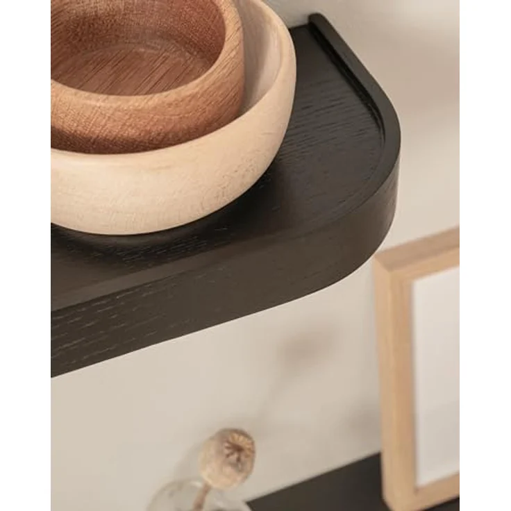 Kazai.® Wandregal-Set 'Toke' | 3 Hängeregale in Echtholz-Veneer | Schwebendes Holzregal als Wanddeko und Ablage für Bad, Wohnzimmer, Küche, Schlafzimmer und mehr | Eiche, schwarz – Bild 5