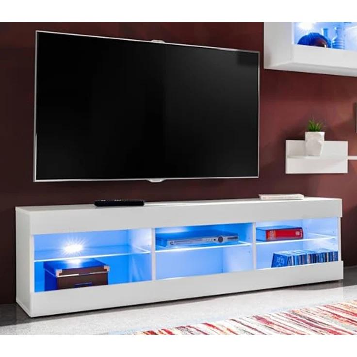 Komodee Wohnzimmerset Tivoli Grande, Weiß, Holzwerkstoff, 9 Fächer, Rechteckig, 250x159x35 cm, Wohnzimmer Wohnwände – Bild 6