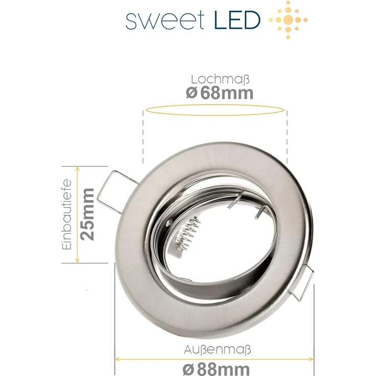Sweet LED Deckenspot 10er Set GU10 Einbaustrahler rund & schwenkbar 230V chrom-gebürstet, ohne Leuchtmittel, Einbauspots, Deckenlampe – Bild 4