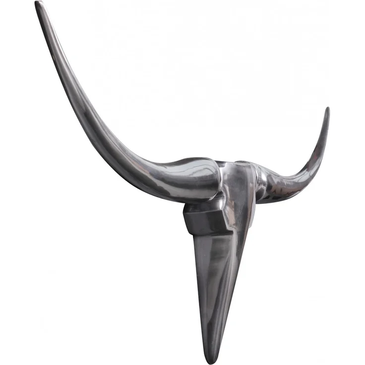 FineBuy Bull Geweih S Wanddekoration 74cm breit Alu Aluminium silber Aluminiumdekoration Wandgeweih Designdekoration – Bild 2