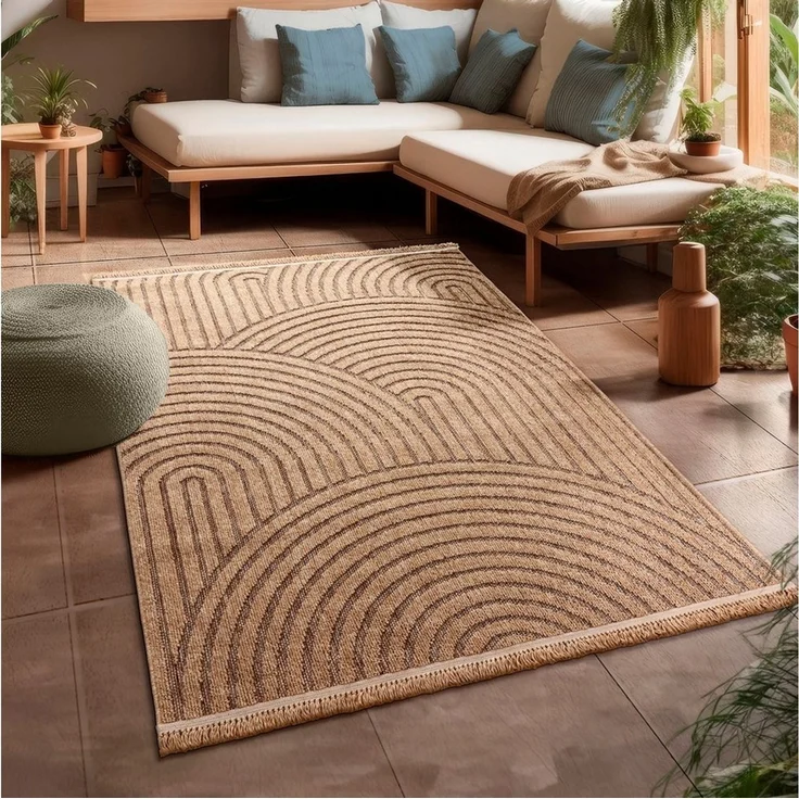 Paco Home Teppich Cologne 492, rechteckig, Höhe: 11 mm, Flachgewebe, meliert, Regenbogen, mit Fransen, Outdoor geeignet – Bild 5