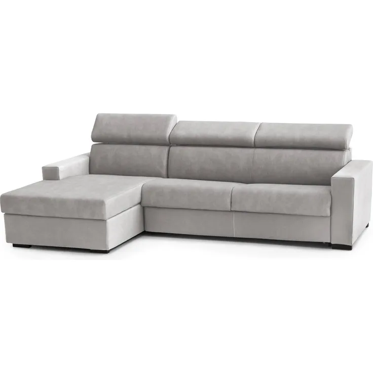 Dmora Sofa mit Halbinsel Akela, Ecksofa mit linker Chaiselongue aus Stoff, Standardarmlehnen, 100 % Made in Italy, 280 x 95 x 85 cm, Grau