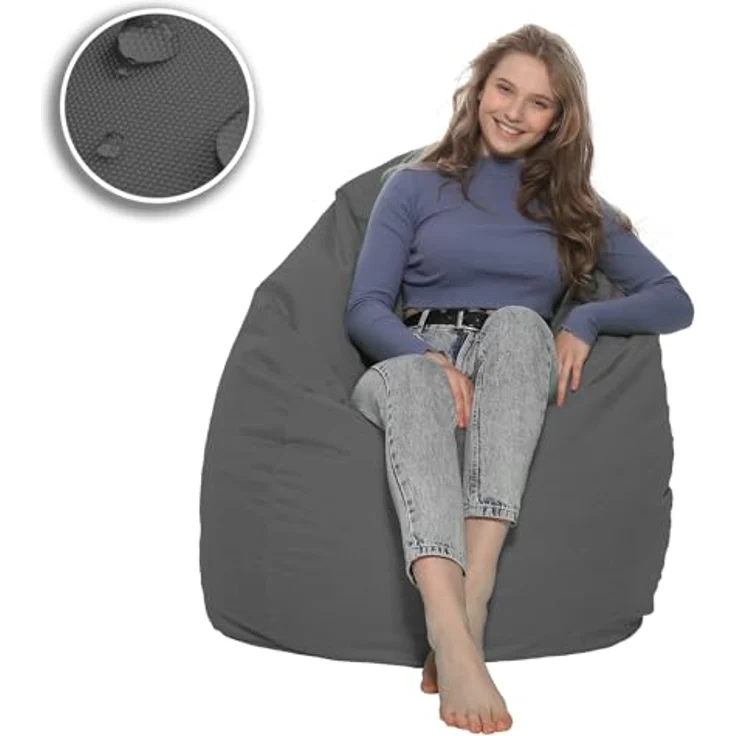 HomeIdeal - Sitzsack XXL Bodenkissen für Erwachsene & Kinder - Geeignet für Gaming oder Entspannen - Indoor wie Outdoor da er Wasserfest ist - mit EPS Perlen (Anthrazit, XL) – Bild 3