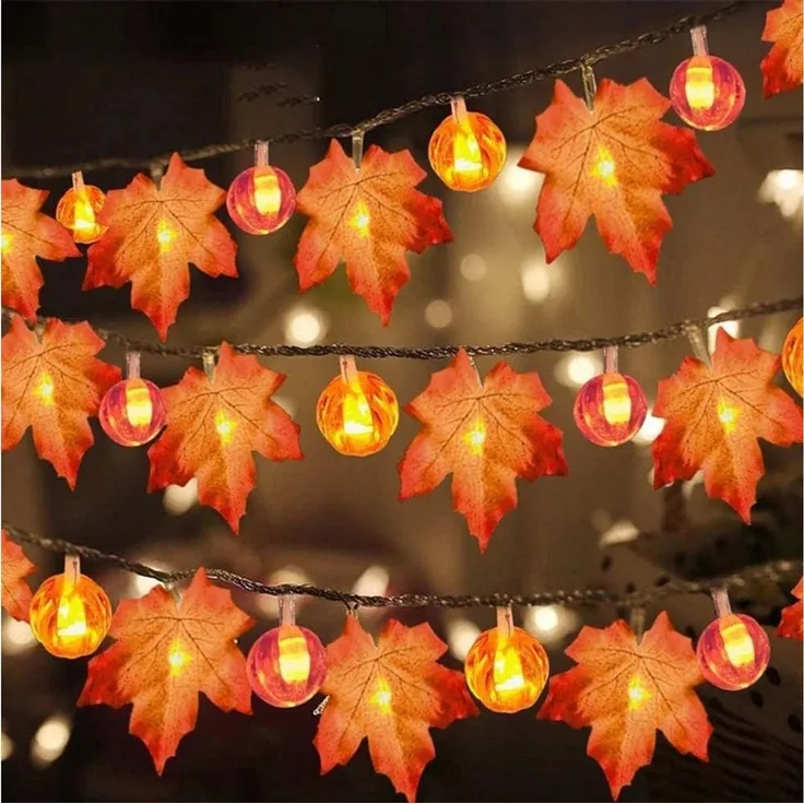 Lapamax LED-Lichterkette Herbst Lichterkette Batterie mit Ahornblättern, 1,5–6M, Halloween Deko, 2 Modi, für Halloween Theme Erntedankfest Weihnachtsfeiern