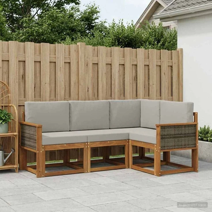vidaXL Outdoor-Sofagarnitur 4 pcs Natürlich und Hellgrau Polyester, 183,5 x 124,5 x 73 cm – Bild 1