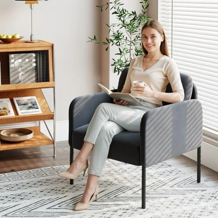 COLAMY Gepolsterter Ohrensessel aus Samt – Moderner Lounge-Sessel mit weicher Rückenlehne, Komfortabler Sessel für Wohnzimmer, Schlafzimmer, Apartment & Leseecke, Grau – Bild 4