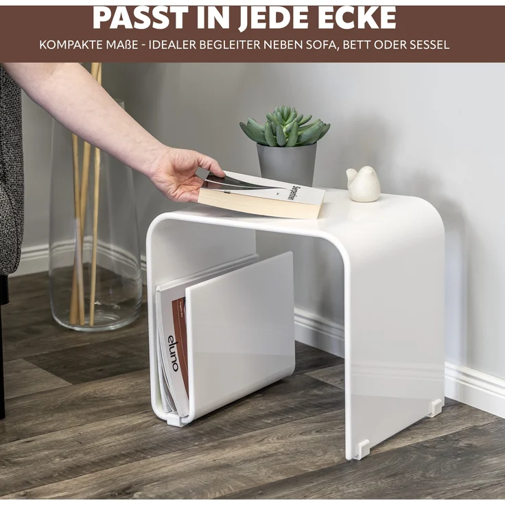 Acryl Beistelltisch mit Magazinhalter 2in1, weiß-glänzend – Bild 6