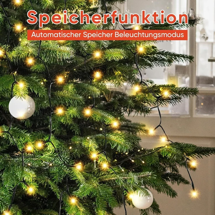 SALCAR 1,5m Weihnachtsbaum Lichterkette mit Ring, 8 Girlanden und Weihnachtsbaumspitze Stern, 210er LED Christbaumbeleuchtung Innen mit 8 Modi, Warmweiß – Bild 5