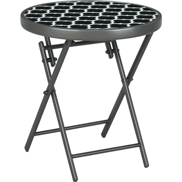 Outsunny Gartentisch Beistelltisch klappbar Klapptisch Outdoor aus gehärtetem Glas (für Garten Terrasse, 1-St, Campingtisch), Schwarz 45 x 45 x 50 cm – Bild 2