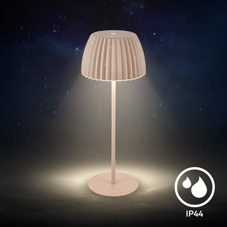 BRILONER - Riffle LED Tischlampe kabellos IP44 mit Lichtkante, 14,5x36,5 cm, Touchdimmer, Akku tauschbar, Nachttischlampe, Leselampe, LED Lampe, Akku Lampe, German Design Award Winner 2025, Beige