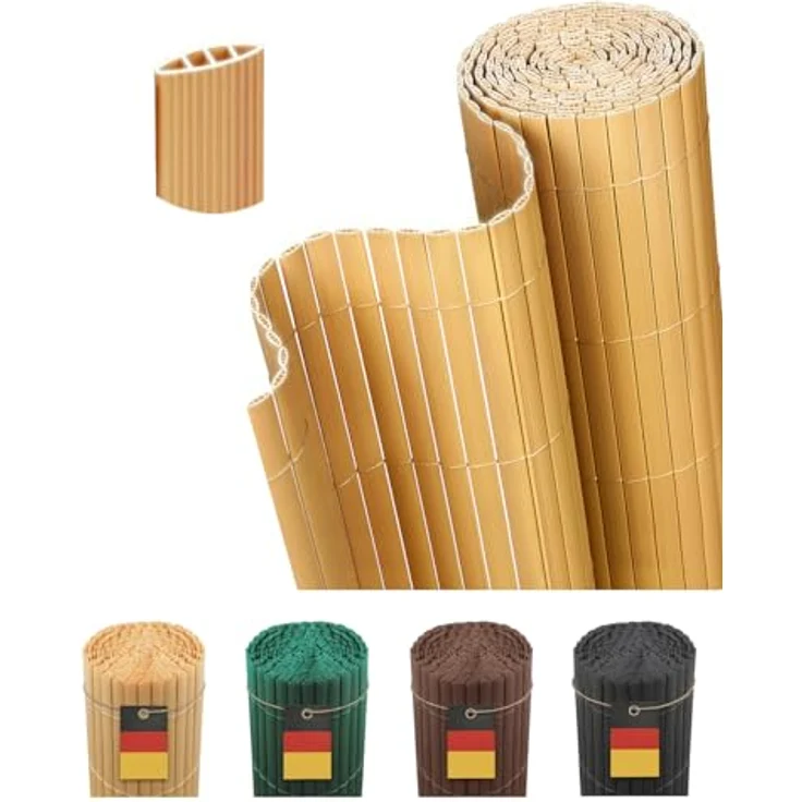 paramondo PVC Sichtschutzmatte Sichtschutzzaun 60x300 cm, Dreifache Verstärkung für Garten Terrasse, Privatsphäre Balkon Sichtschutz Zaun Windschutz Wetterfest mit Strukturierter Oberfläche, Bambus – Bild 2