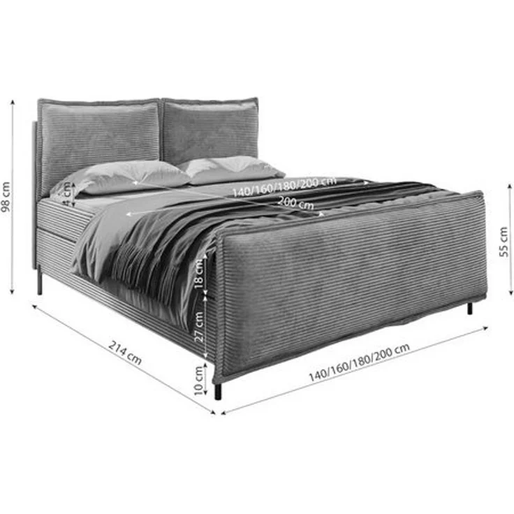 99rooms Vero Plus Boxspringbett 140x200 cm Cordstoff POSO Greige – Bild 4