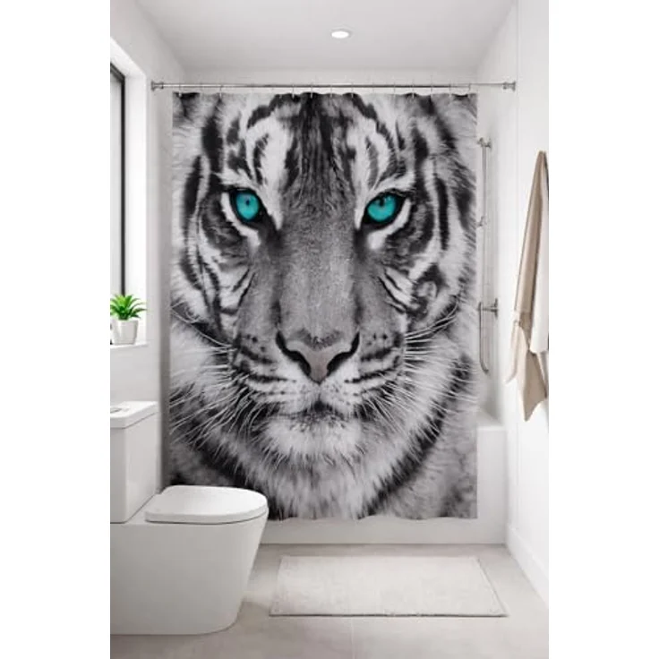 Clever-Kauf-24 Duschvorhang Textil-Duschvorhang Tiger schwarz-weiß BxH 180x200cm, Breite 180 cm, wasserabweisend – Bild 3