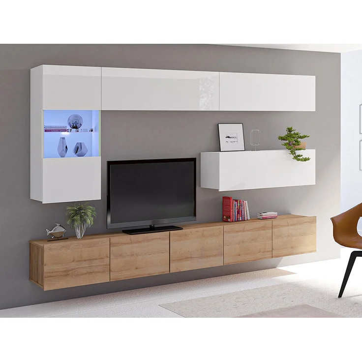 AX LIVING Möbel im Wohnzimmer Kossana 4 –255 Breite Weiß/Goldene Eiche – Bild 1