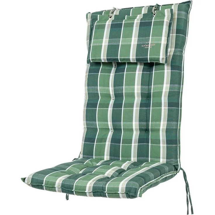 Sun Garden Hochlehnerauflage Hochlehner Sylt 10557-200 grün kariert 120x50x9 cm Sun Garden, (1 St), Halteband verstellbar mit Bindebändern – Bild 3