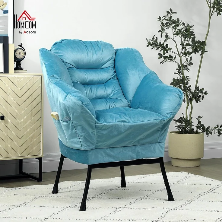 HOMCOM Relaxsessel Sessel Wohnzimmer Loungesessel mit Seitentasche, Stahlbeine (Polstersessel, 1-St, Einzelsessel), für Schlafzimmer, Wohnzimmer, Blau – Bild 2