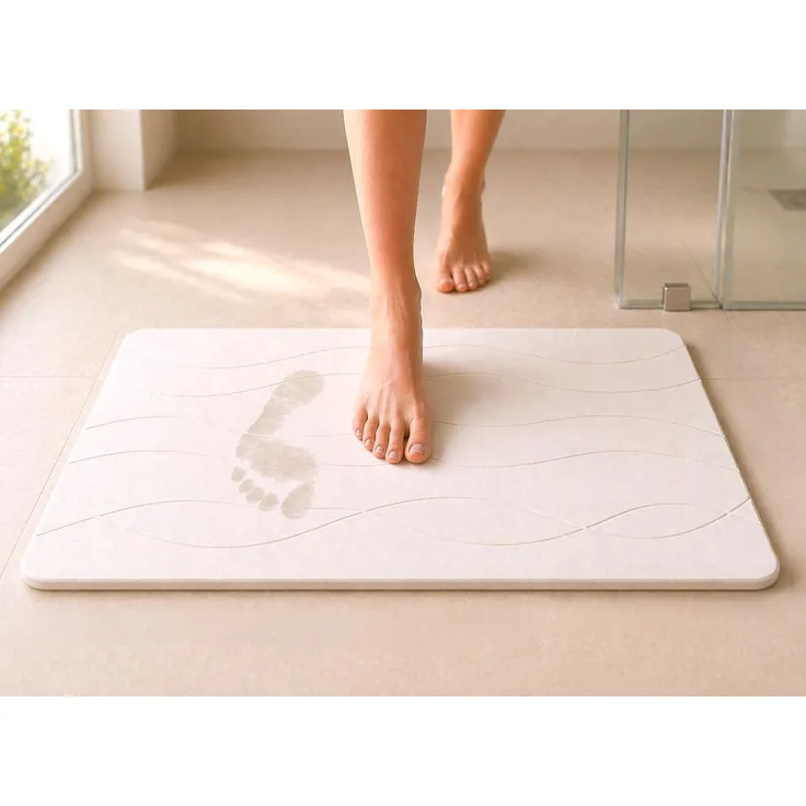 Edihome, Stein Badematte 40x60 cm, Diatomit Badematte, Schnelltrocknend, rutschfest, mit Schleifpapier, Starre Badezimmermatte Saugfähig, Schimmelhemmend, für Dusche und Bad (Weiß)