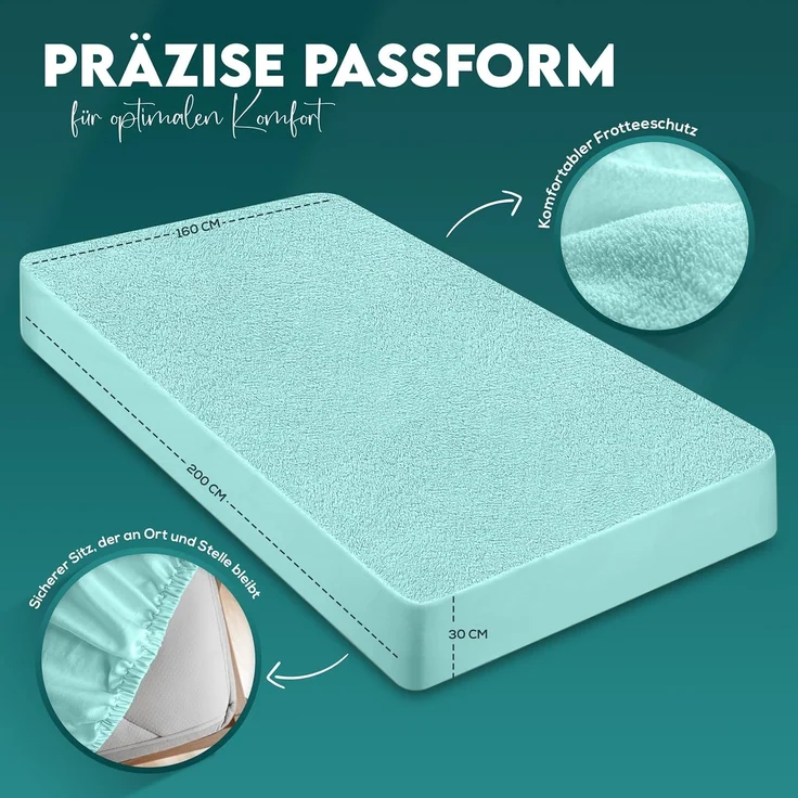 Utopia Bedding Matratzenschoner 160 x 200 x 30 cm Wasserdicht, Oeko-TEX Zertifiziert Matratzenauflage Atmungsaktive, Matratzenschutz, Rundum Elastisch Spa Blau – Bild 2