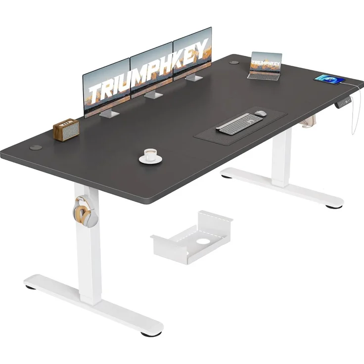 TRIUMPHKEY Große Schreibtisch 180x80 cm Höhenverstellbarer Schreibtisch mit USB Ladeanschluss, 3 Memory-Steuerung Anti-Kollisions Computertisch
